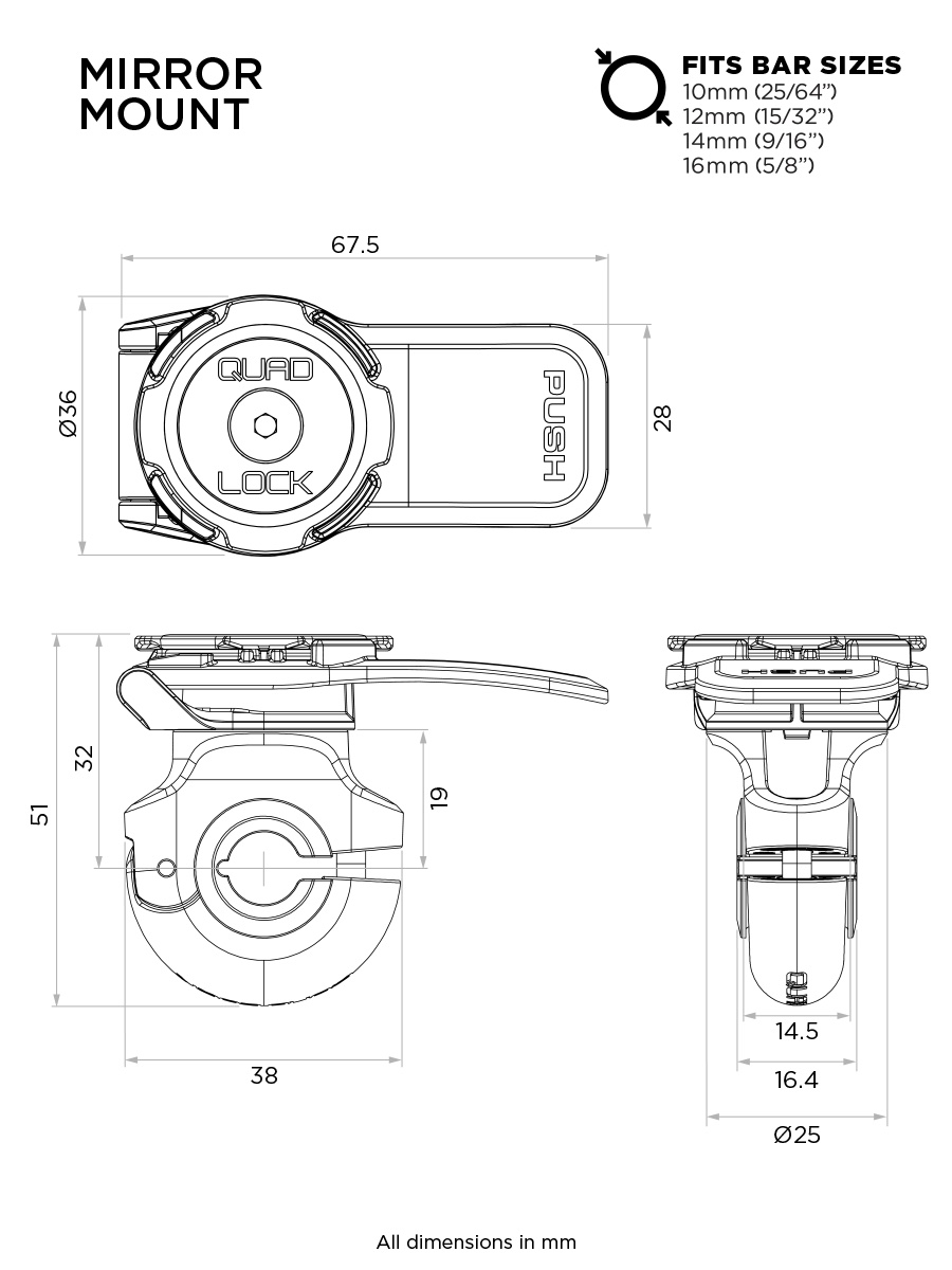 Крепление на зеркало мотоцикла/скутера Quad Lock® Motorcycle / Scooter Mirror Mount