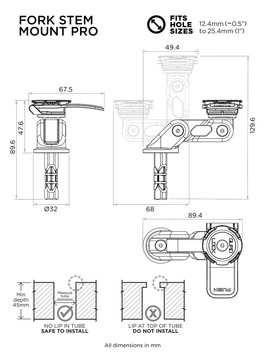 Крепление в рулевой вал мотоцикла ПРО Quad Lock® Motorcycle Fork Stem Mount PRO